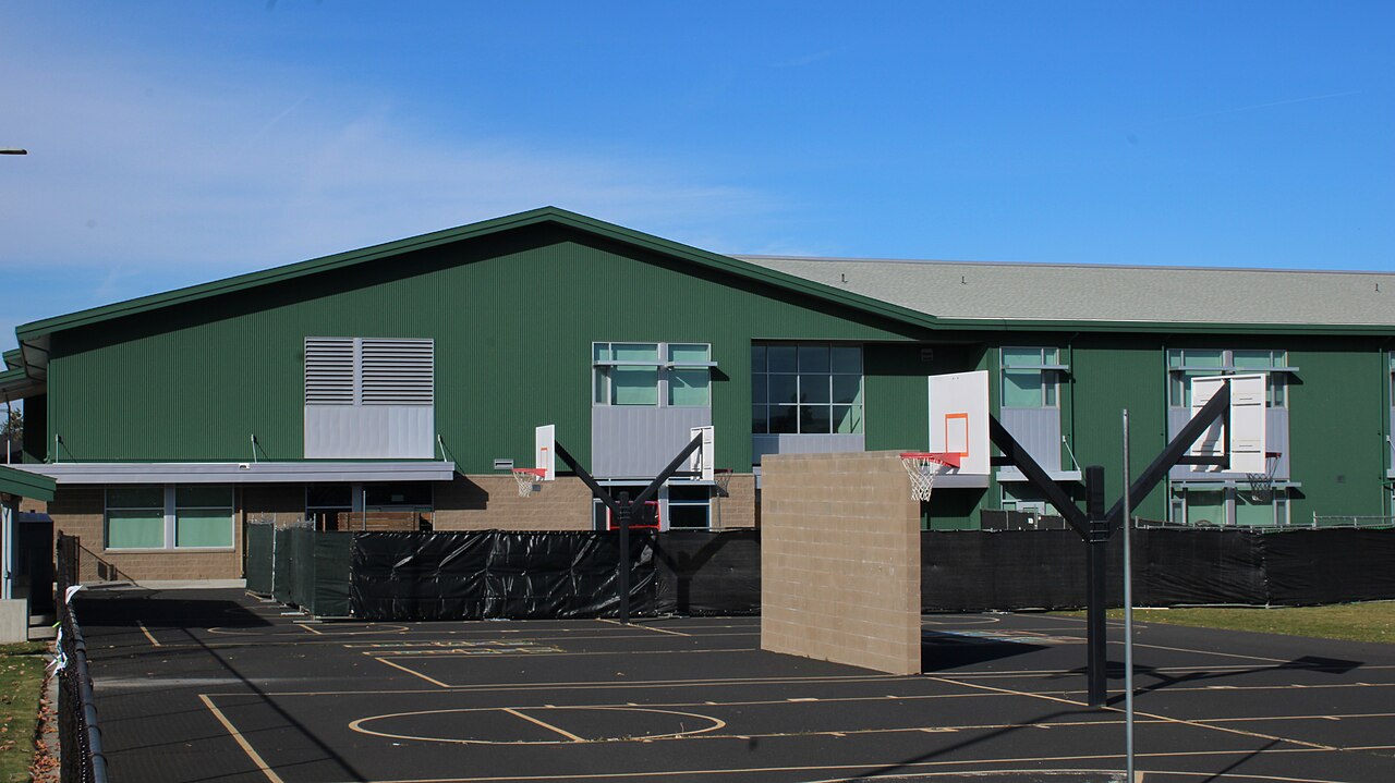 South entrance of Silver Rail Elementary School, where an active shooter entered the school, cornered off by a fence