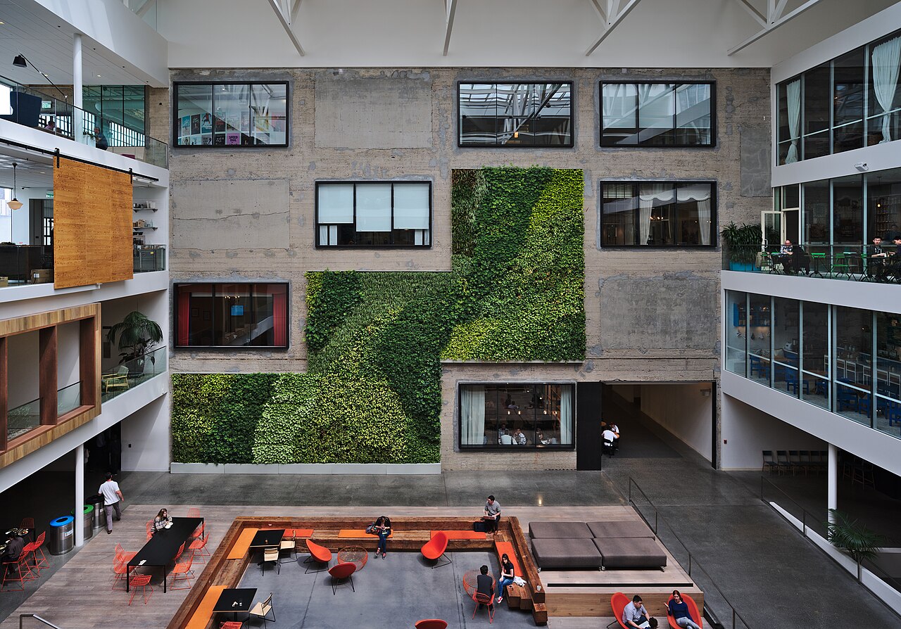 Atrium of the headquarters of Airbnb in San Francisco .