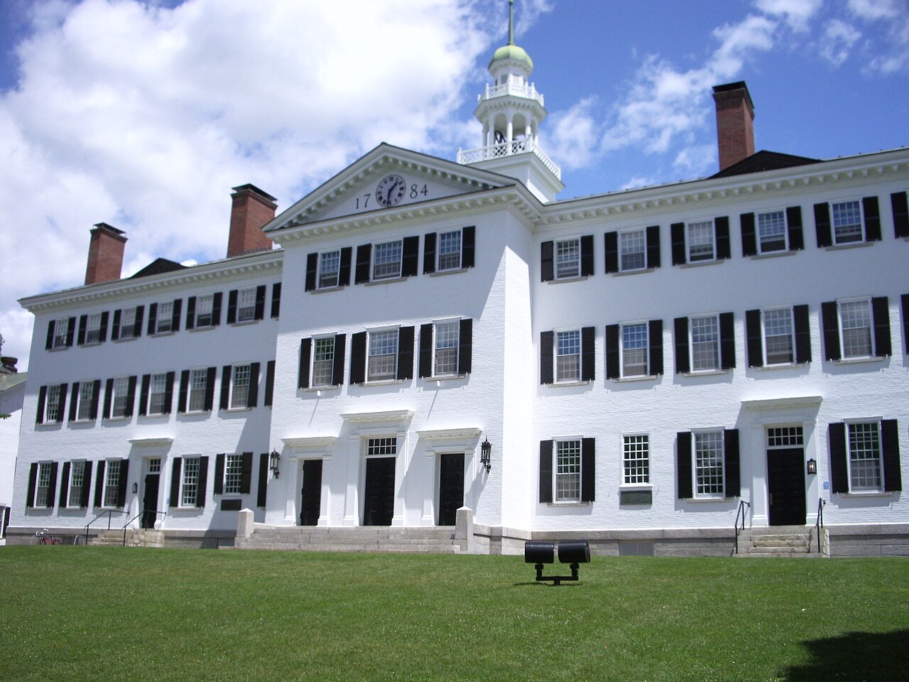 Photograph of Dartmouth Hall at the campus of Dartmouth College in Hanover, New Hampshire .