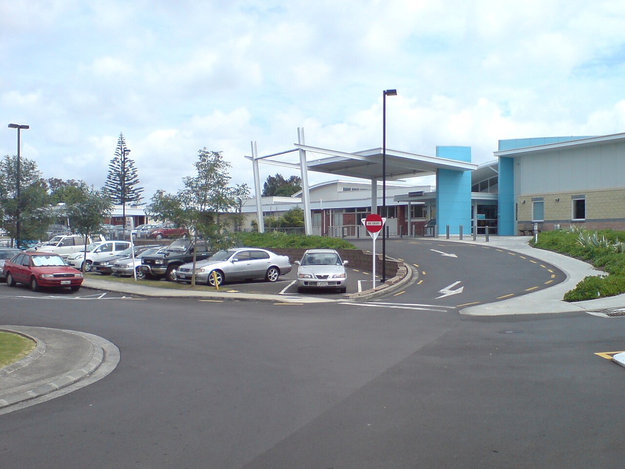The entry of Waitakere Hospital , former Waitakere City , New Zealand . Looking northwest.