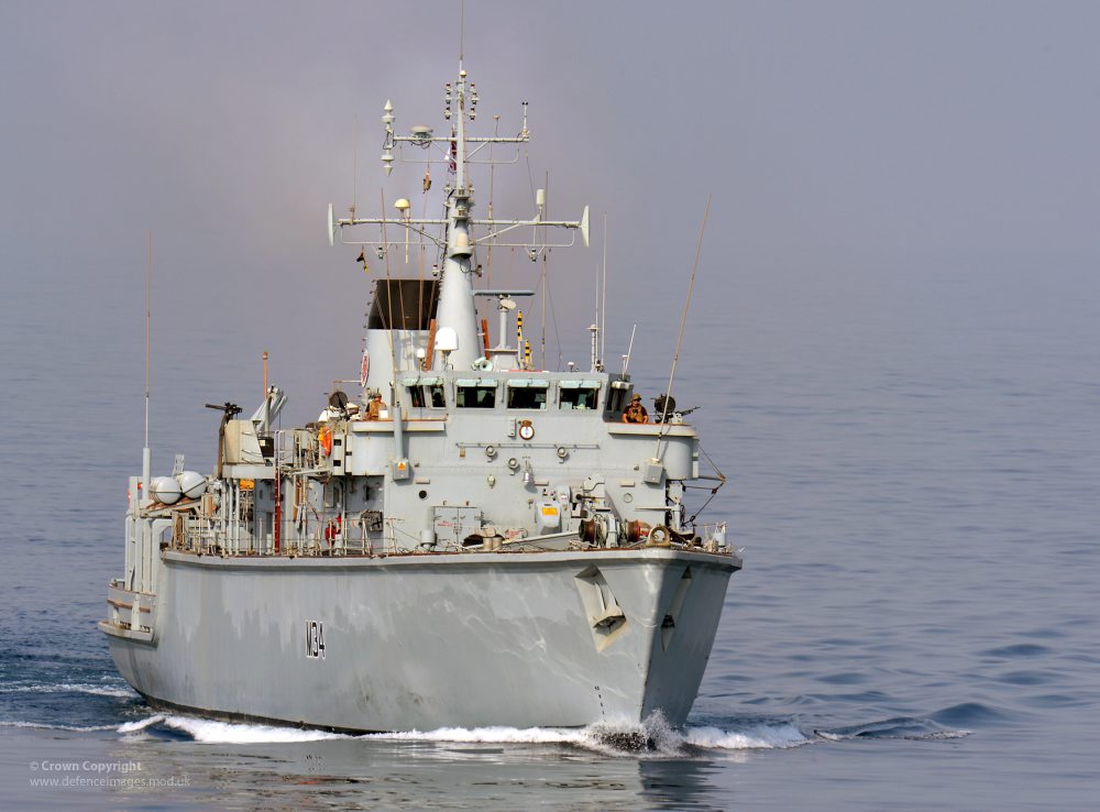 HMS Middleton is pictured transiting the Strait of Hormuz in the Middle East. HMS Middleton and HMS Pembroke were escorted on their transit through the Strait by the Type 45 Destroyer HMS Diamond. HMS Middleton, Mine Countermeasures Vessel