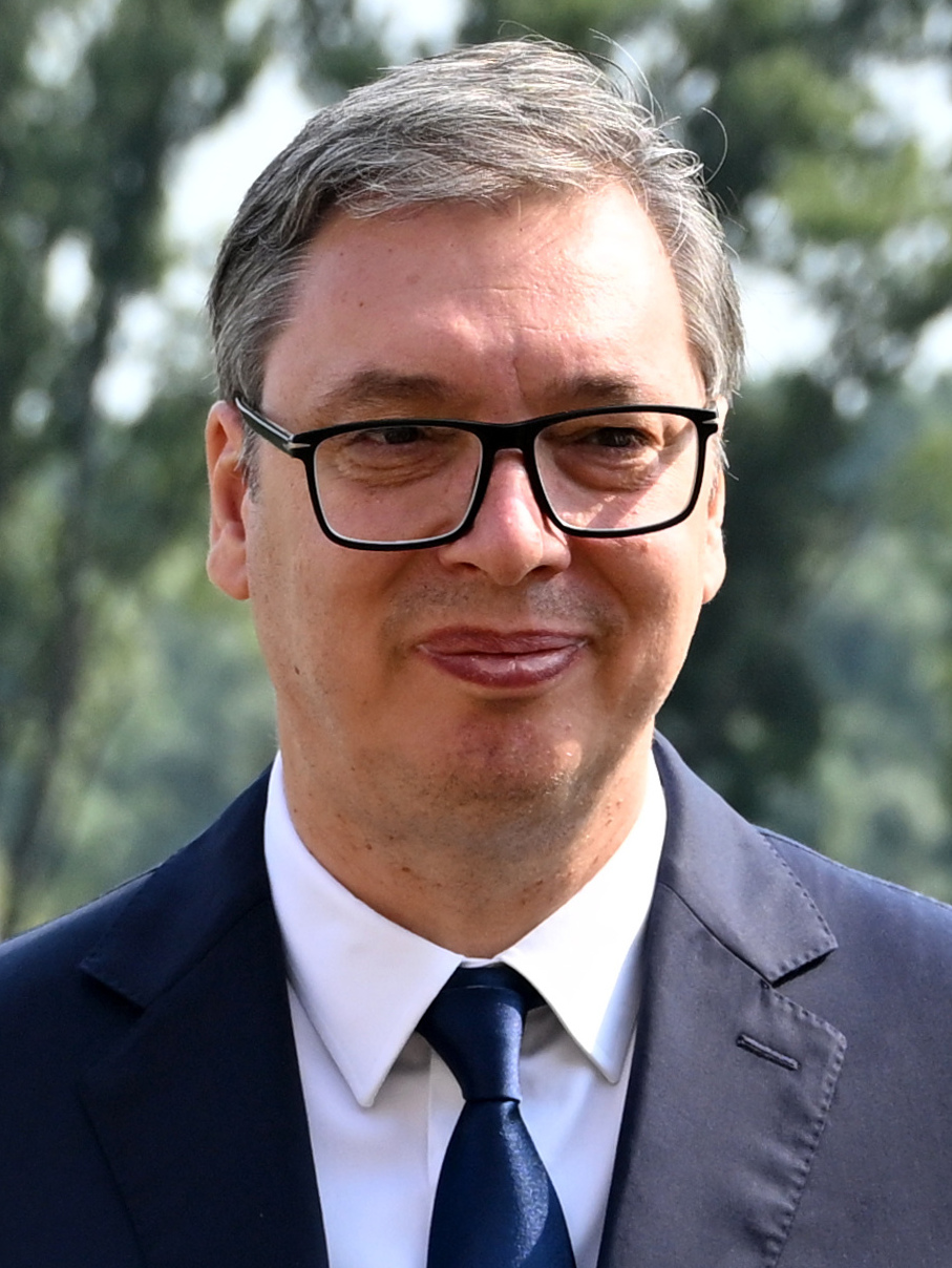 Serbian Prime Minister Miloš Vučević, German Chancellor Olaf Scholz, Serbian President Aleksandar Vučić and Maroš Šefčovič, Executive Vice-President of the European Commission for the European Green Deal, attend the meeting before the Memor