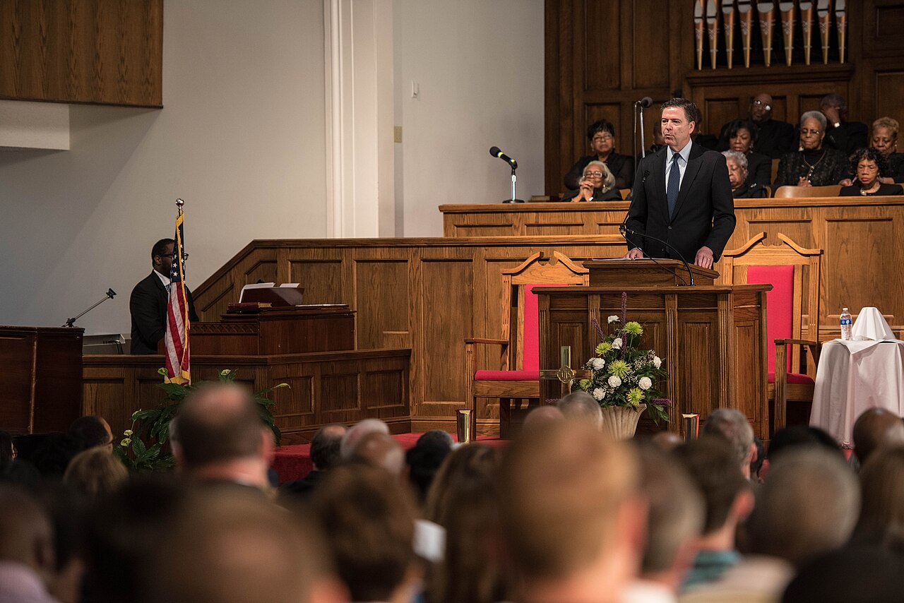 FBI Director James B. Comey provides remarks on civil rights and law enforcement at the historic 16th Street Baptist Church in Birmingham, Alabama on May 25, 2016. Comey's speech was part of a two-day conference co-sponsored by the FBI and