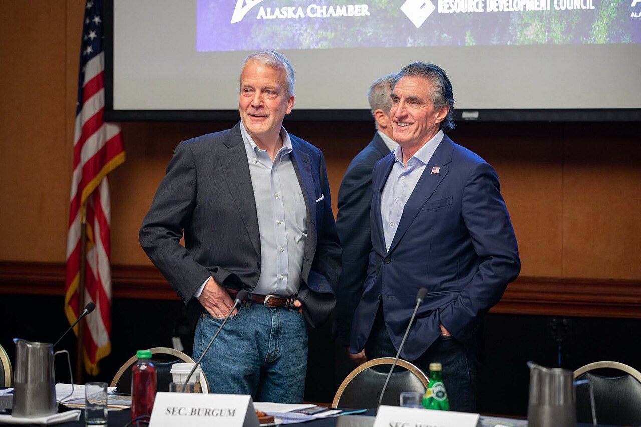 Secretary of the Interior Doug Burgum with U.S. Senator Dan Sullivan in Anchorage, Alaska, 2025