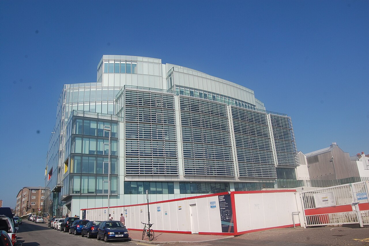 American Express European Service Centre, 1 John Street, Carlton Hill, Brighton, City of Brighton and Hove, England. The new European headquarters of American Express, built behind the old Amex House headquarters in 2011–12 and completed in